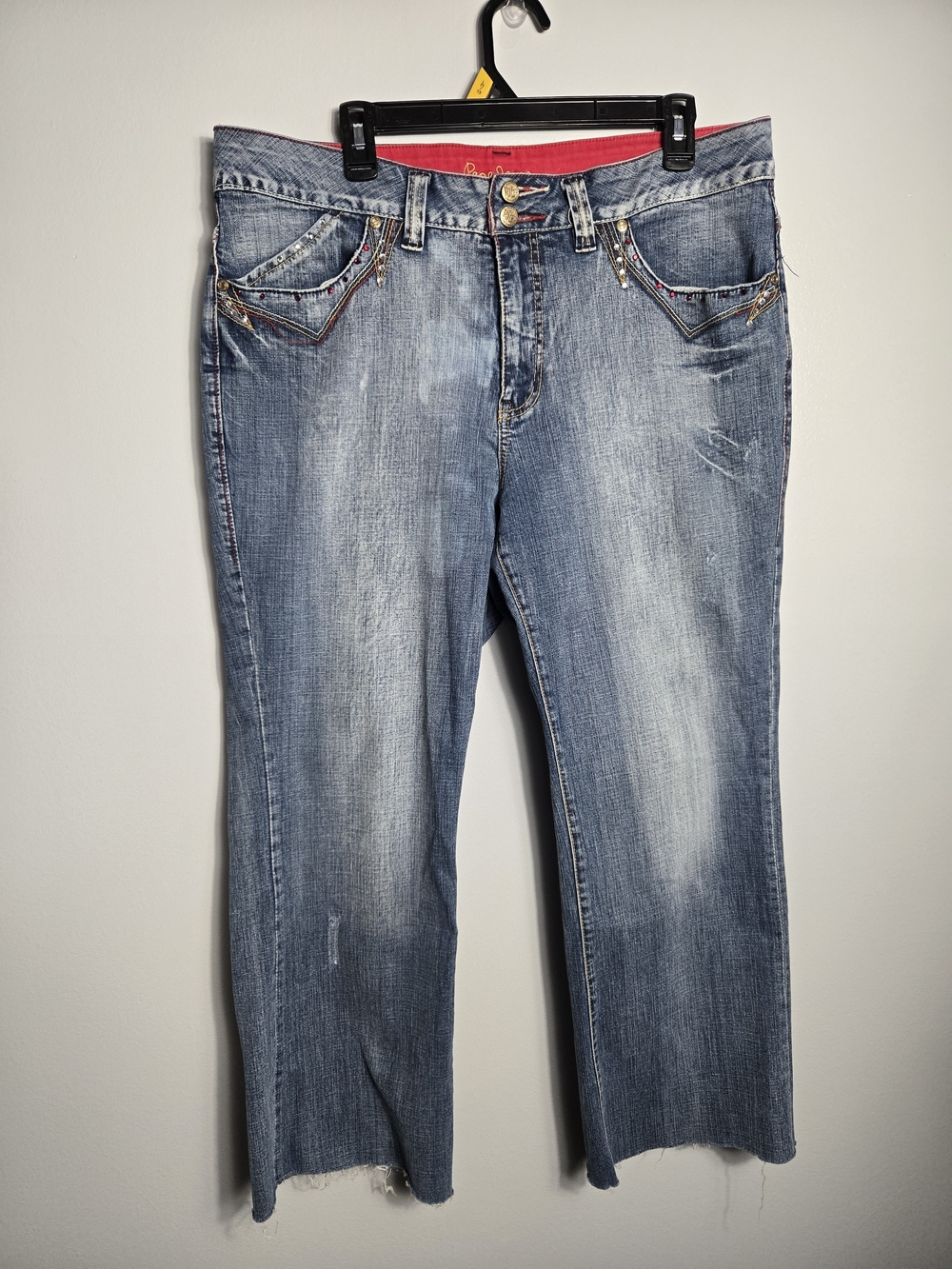 Vintage Pepe Jeans London Y2K Rhinestone Embellished Raw Hem Bootcut Jeans 18